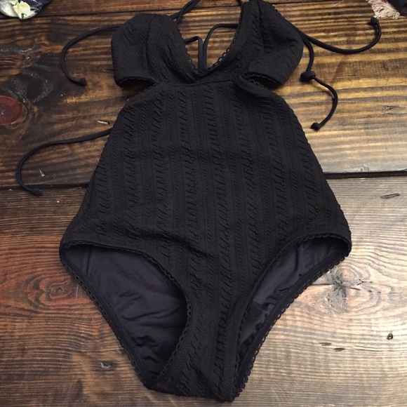 NWT New Some Days Lovin one piece low back textured swimsuit XS black swim - Picture 2 of 8